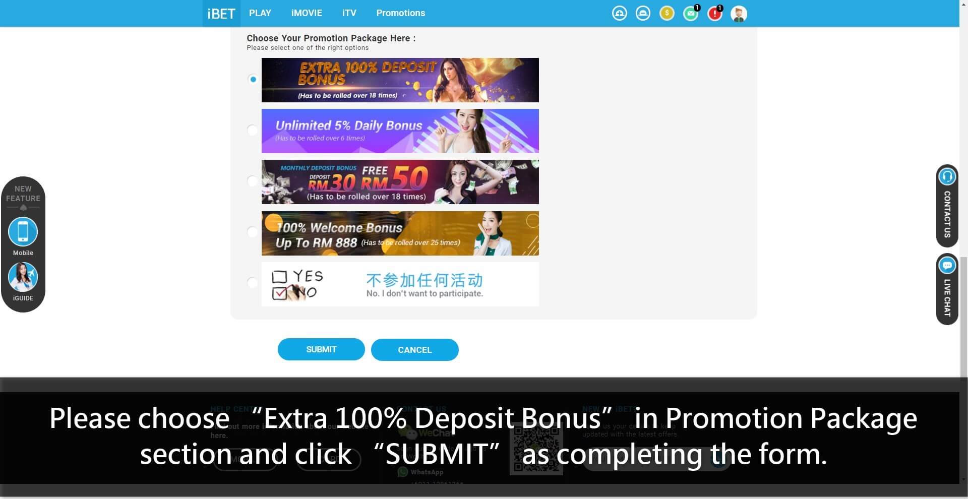 How to Get 918Kiss(SCR888) Casino Extra 100% Deposit Bonus